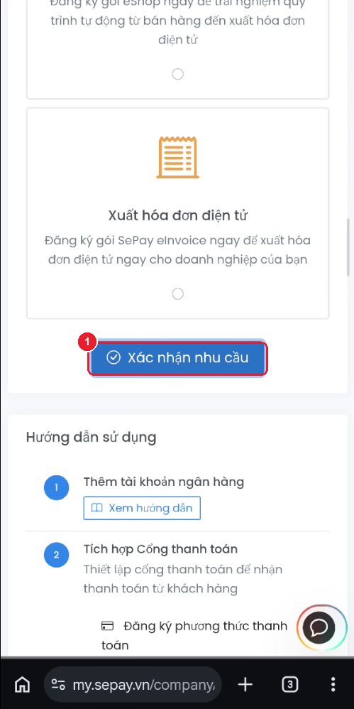 Khảo sát nhu cầu — nút "✓ Xác nhận nhu cầu"