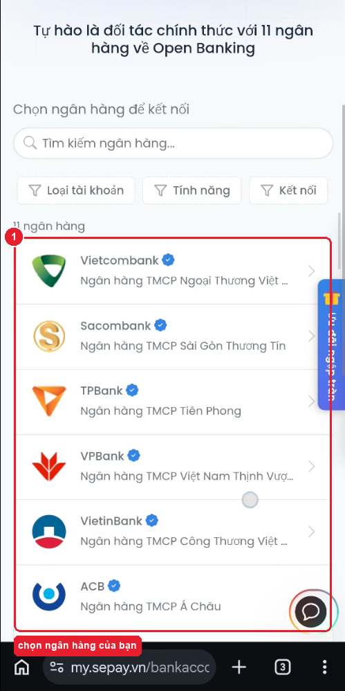 Danh sách ngân hàng SePay hỗ trợ — chọn đúng ngân hàng của bạn
