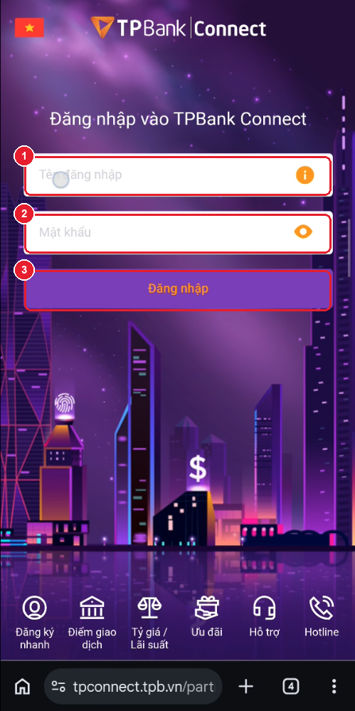 Trang đăng nhập ngân hàng điện tử (tpconnect.tpb.vn)